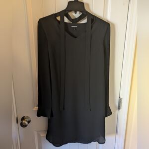 EUC Black Dress with Tie Neck, Size  Small
